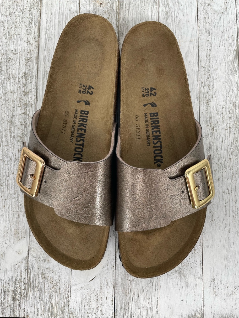 Birkenstock Madrid Big Buckle Metallic Taupe Sandals Size 42